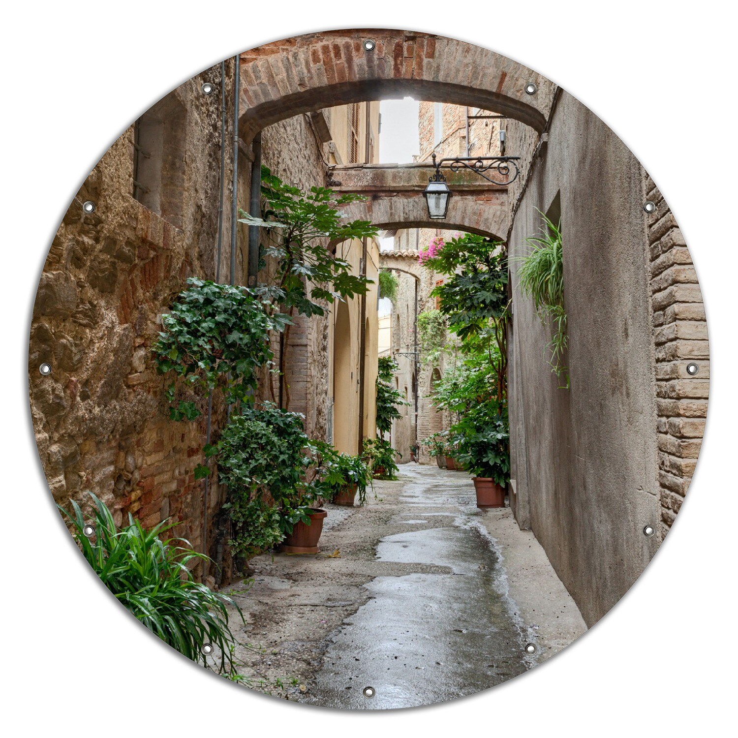 Gartenposter ca. 180 x 180cm, 2-teilig Grüne italienische Gasse - mit alten Bögen