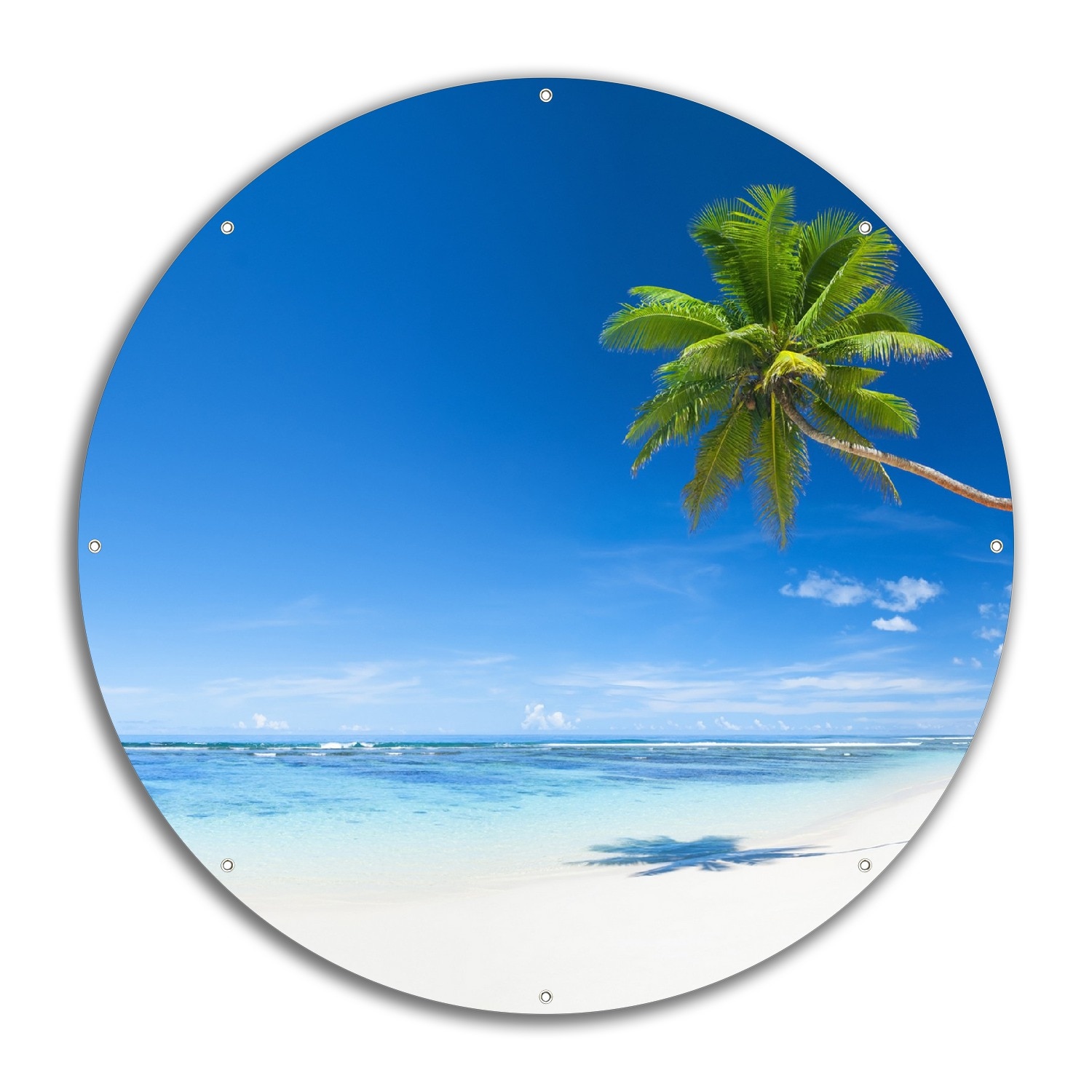 Wallario Gartenposter ca. 120 x 180 cm Wei&szlig;er Sandstrand am Meer - Ein Traum unter Palmen - Bild 1