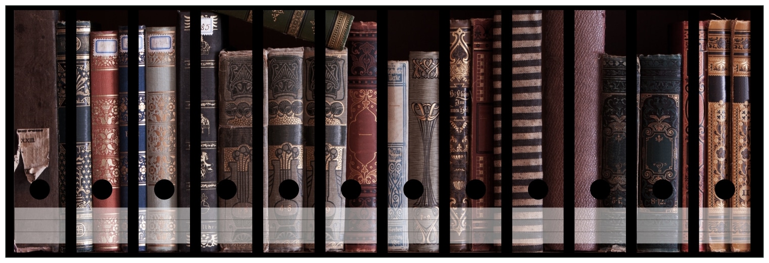 Wallario Ordnerr&uuml;cken Sticker 6 St&uuml;ck B&uuml;cherregal mit alten B&uuml;chern - Bild 1