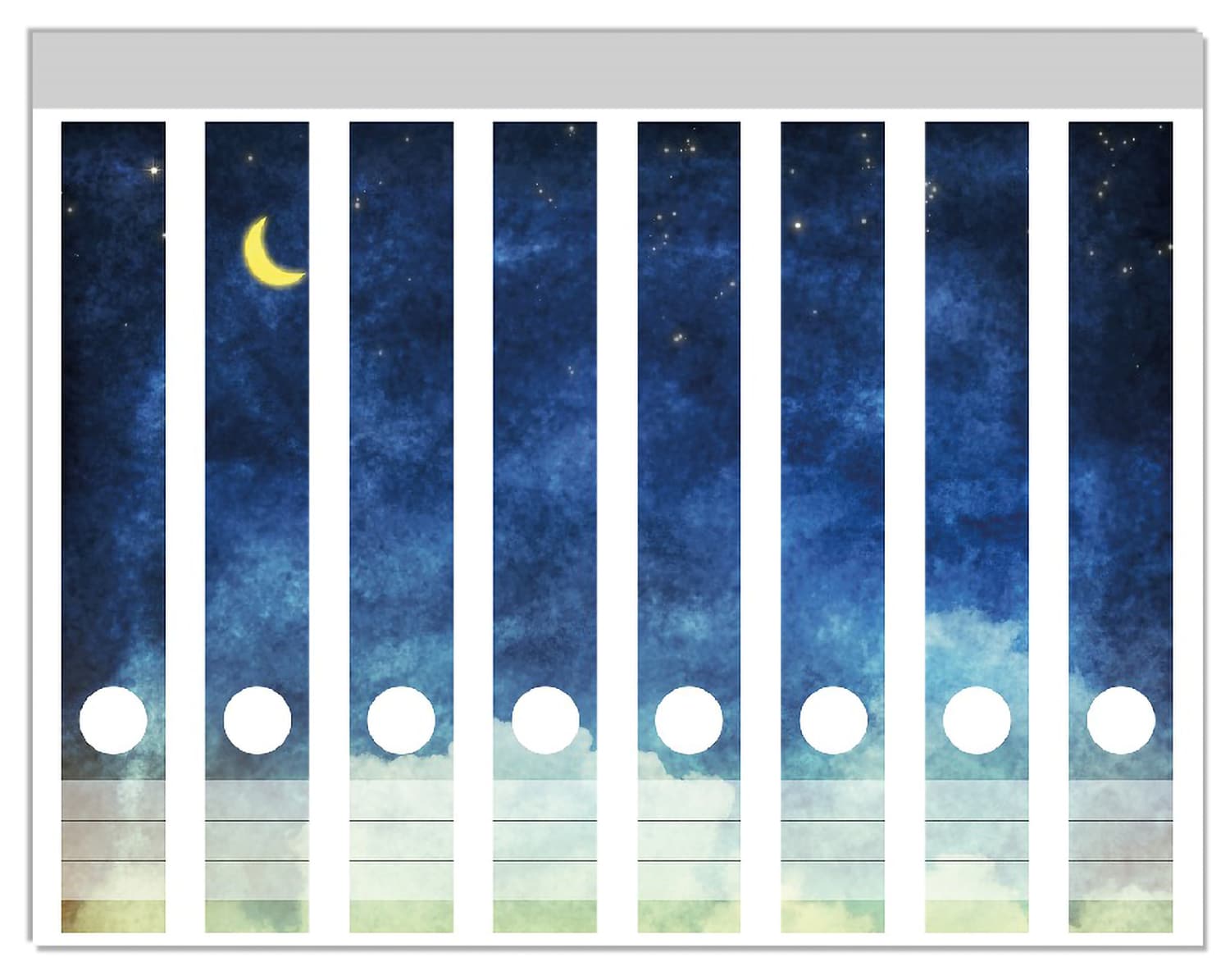 Wallario Ordnerr&uuml;cken Sticker 9 St&uuml;ck Wolkenhimmel mit Mond und Sternen - Bild 1
