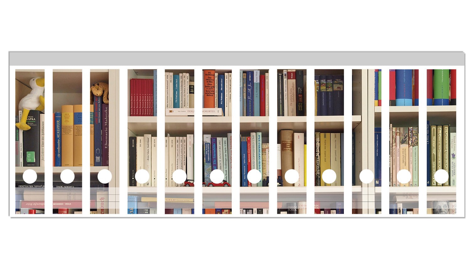 Wallario Ordnerr&uuml;cken Sticker 6 St&uuml;ck Wei&szlig;es B&uuml;cherregal mit unterschiedlichen B&uuml;chern - Bild 1