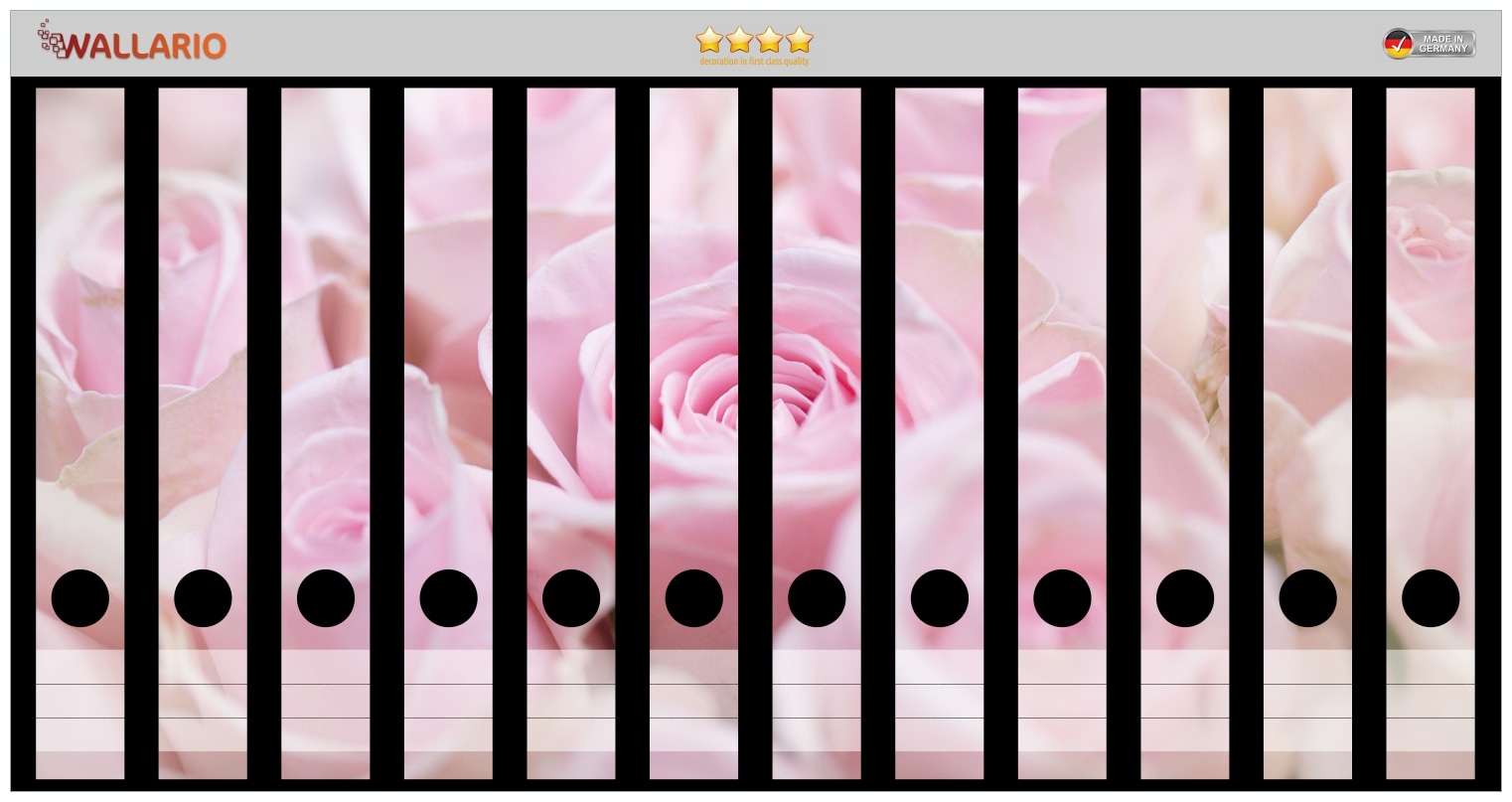Wallario Ordnerr&uuml;cken Sticker 6 St&uuml;ck Rosafarbene Rosenbl&uuml;ten im Strau&szlig; - Bild 1