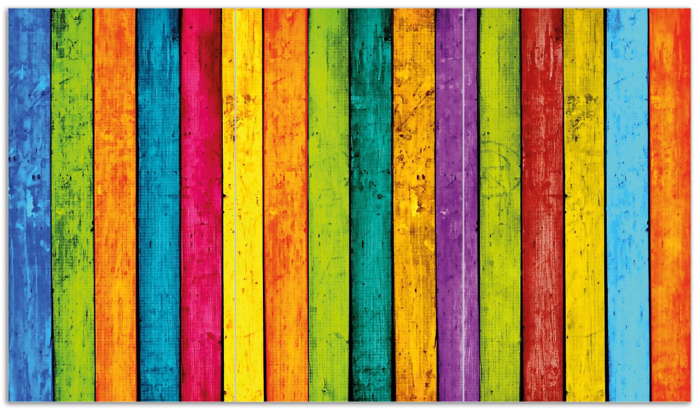 Wallario Herdabdeckplatte 60 x 52 cm (BxH), 1-teilig Buntes Holz - bunte Streifen mit Farbe und Holzstruktur - Bild 1