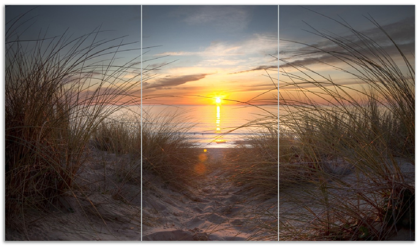 Wallario Herdabdeckplatte 80 x 52 cm (BxH), 2-teilig Sonnenuntergang am Strand - Bild 1