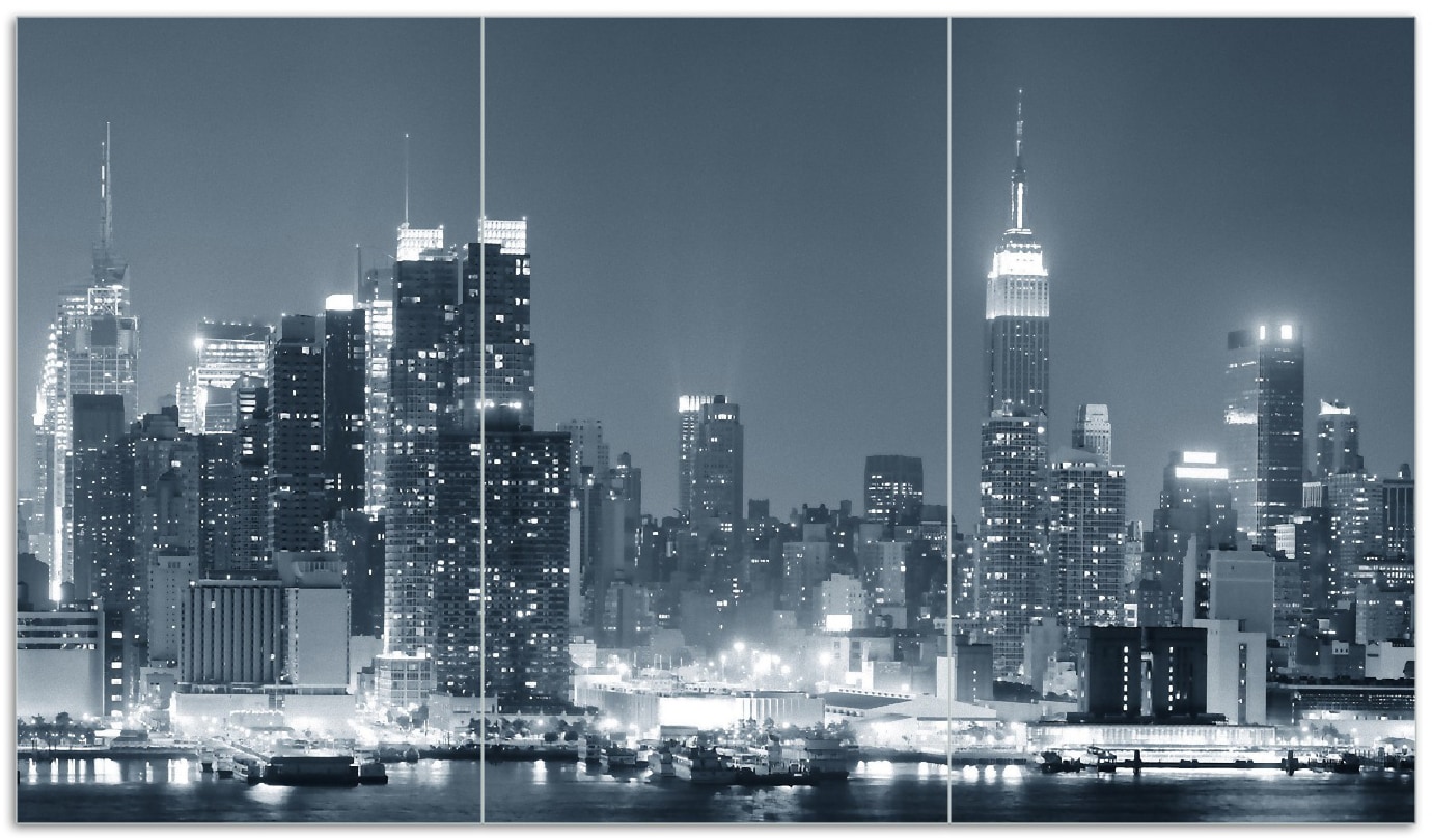 Wallario Herdabdeckplatte 60 x 52 cm (BxH), 2-teilig New York Skyline - Schwarz Wei&szlig; Blau - Bild 1