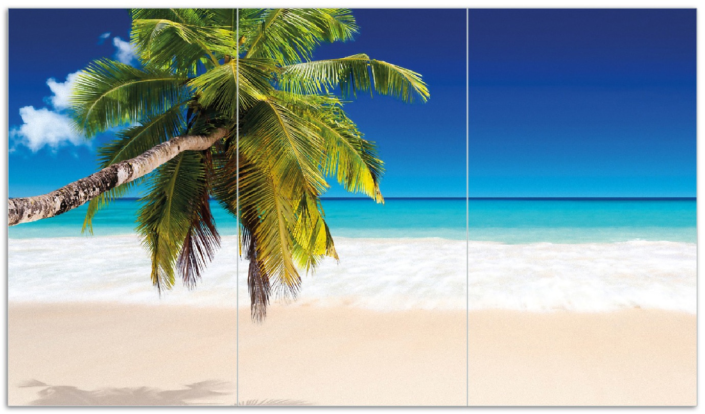 Wallario Herdabdeckplatte 60 x 52 cm (BxH), 1-teilig S&uuml;dseestrand in der Karibik mit Palme - Bild 1