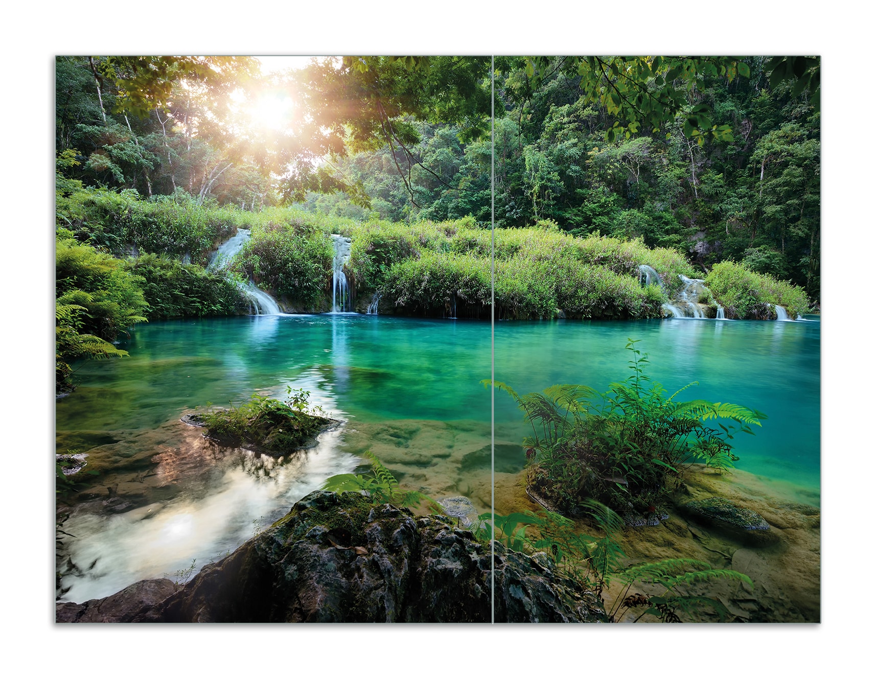 Wallario Herdabdeckplatte 60 x 52 cm (BxH), 2-teilig T&uuml;rkisgr&uuml;ner See im Nationalpark in Guatemala - Bild 1