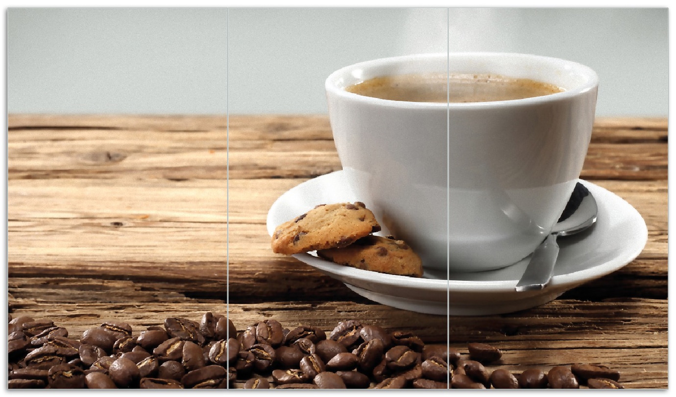Wallario Herdabdeckplatte 60 x 52 cm (BxH), 1-teilig Hei&szlig;e Tasse Kaffee mit Kaffeebohnen - Bild 1