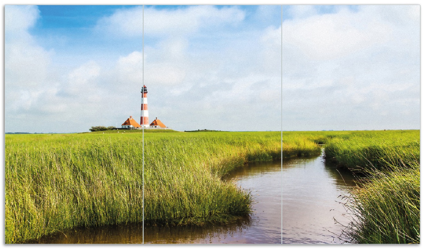 Wallario Herdabdeckplatte 60 x 52 cm (BxH), 2-teilig Kleiner Bach durch Schilf auf dem Weg zum Leuchtturm - Bild 1