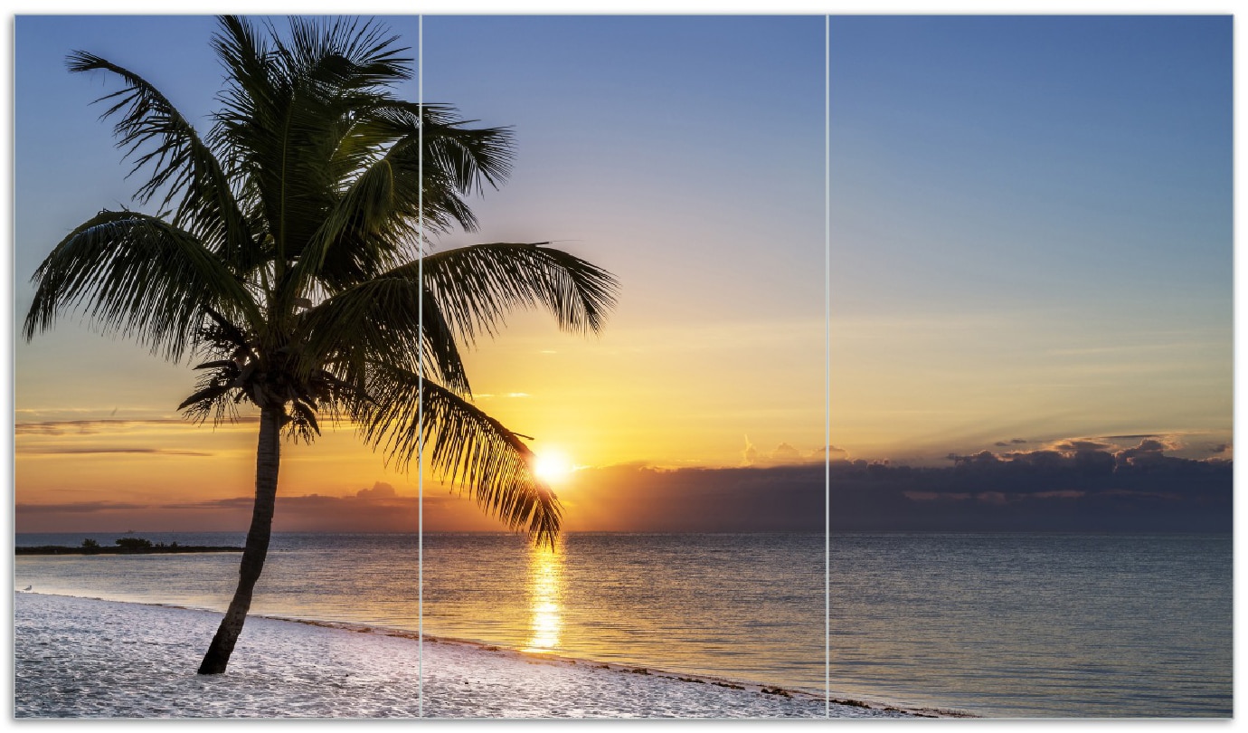 Wallario Herdabdeckplatte 60 x 52 cm (BxH), 2-teilig Palme am Strand - Sonnenuntergang &uuml;ber dem Meer - Bild 1