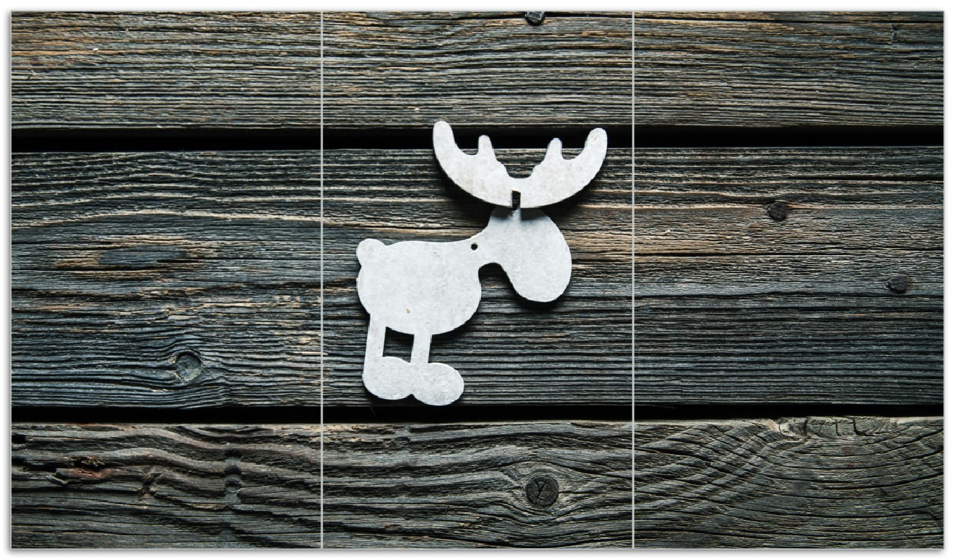 Wallario Herdabdeckplatte 60 x 52 cm (BxH), 1-teilig Elch Symbol in wei&szlig;, vor dunklem Holz - Bild 1