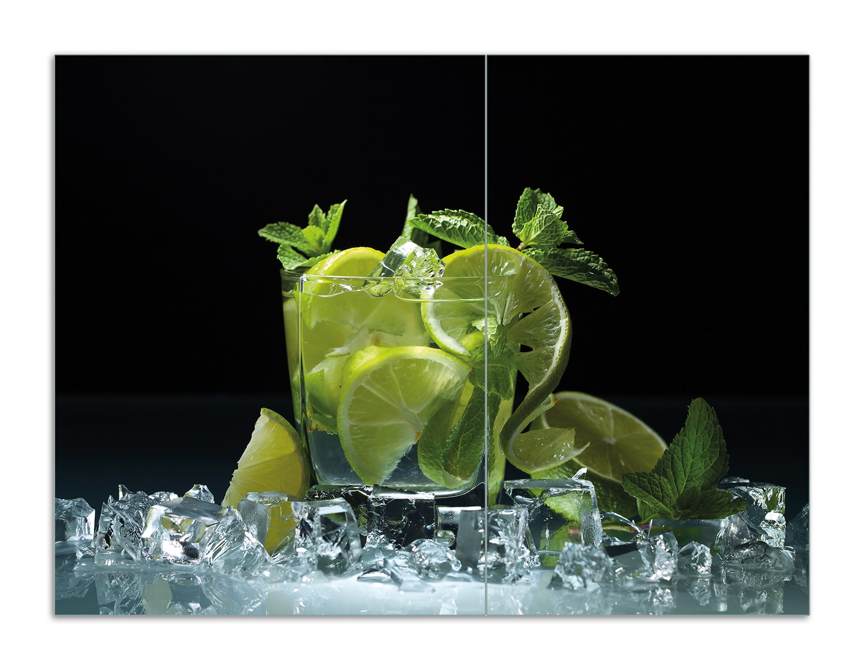 Wallario Herdabdeckplatte 80 x 52 cm (BxH), 1-teilig Mojito - Cocktail mit Limetten, Eis und Minze - Bild 1
