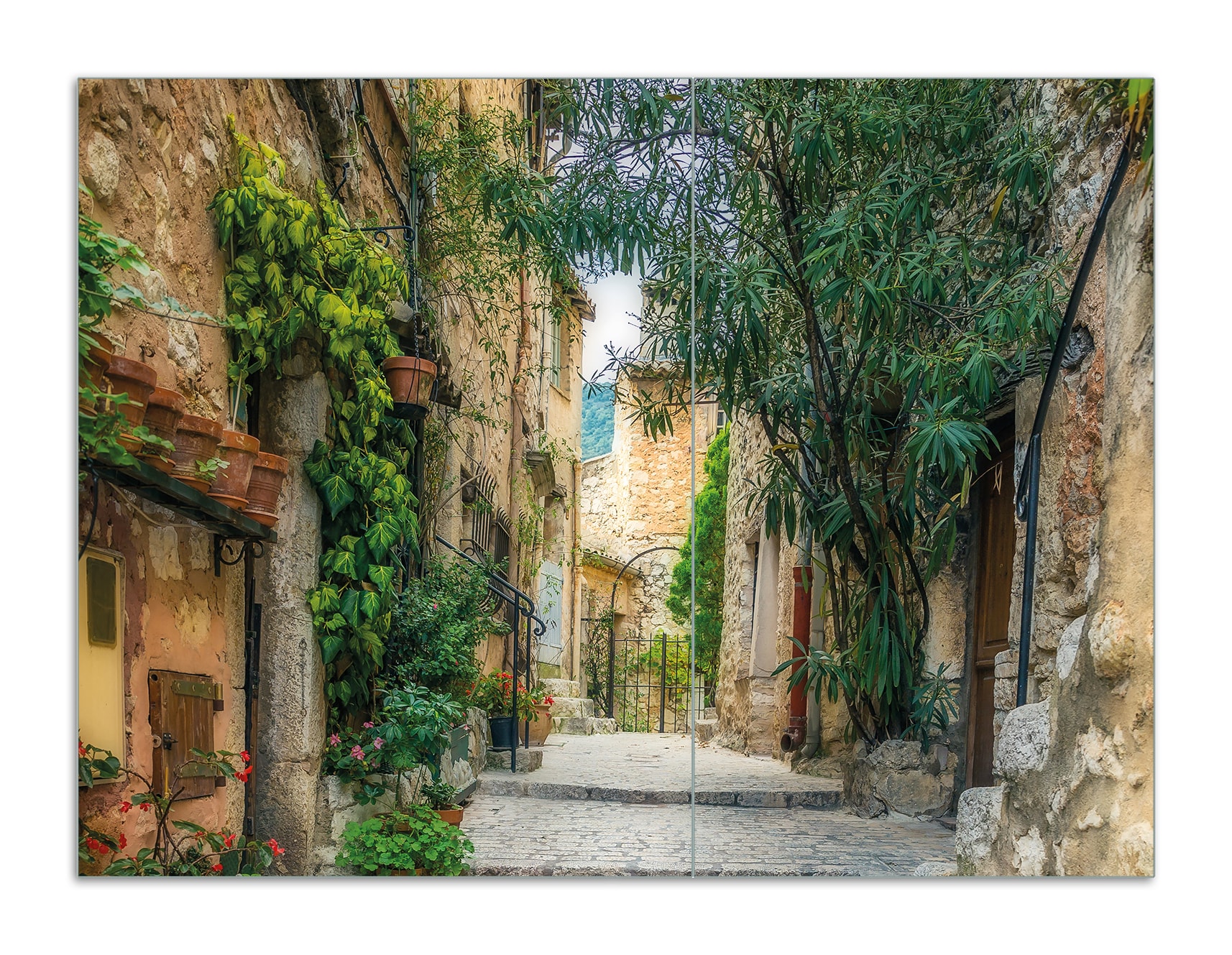 Wallario Herdabdeckplatte 60 x 52 cm (BxH), 1-teilig Alte steinerne Gasse in S&uuml;dfrankreich - Bild 1