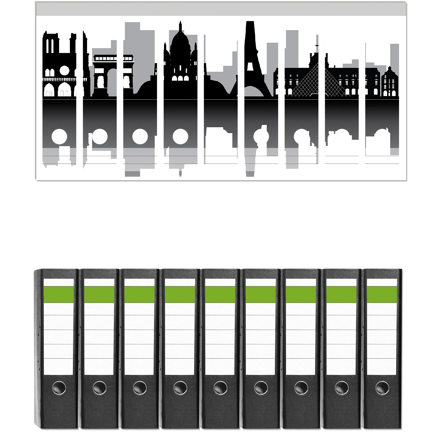 Wallario Ordnerr&uuml;cken Sticker 6 St&uuml;ck Silhouetten Pariser Sehensw&uuml;rdigkeiten - Bild 1