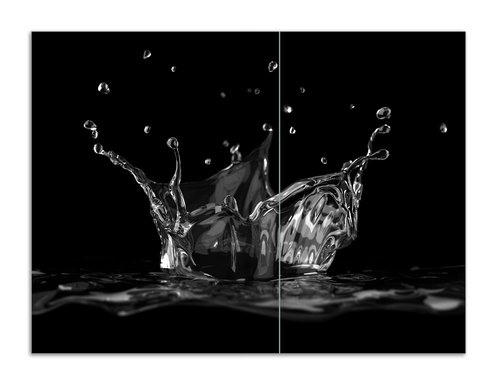 Wallario Herdabdeckplatte 80 x 52 cm (BxH), 2-teilig Aufspritzendes Wasser Schwarz-Wei&szlig; - Bild 1