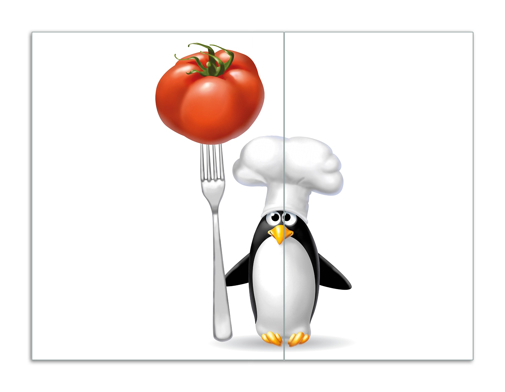 Wallario Herdabdeckplatte 60 x 52 cm (BxH), 2-teilig Pinguin Koch - Bild 1