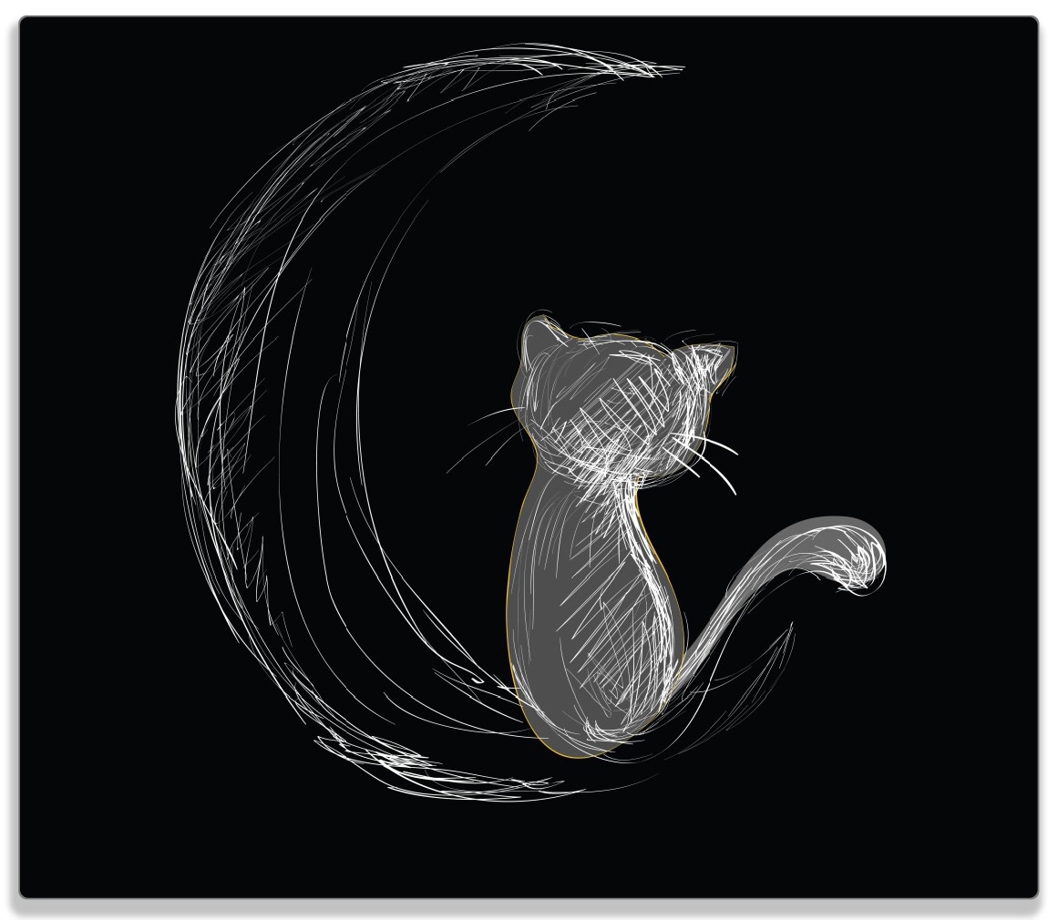 Wallario Herdabdeckplatte 60 x 52 cm (BxH), 1-teilig Katze sitzt auf dem Mond - illustriert in wei&szlig; auf schwarz - Bild 1
