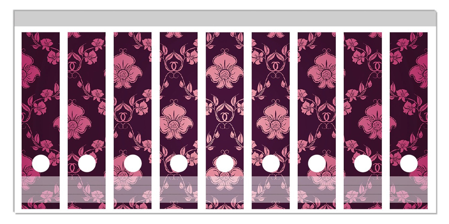 Wallario Ordnerr&uuml;cken Sticker 9 St&uuml;ck Blumenmuster Damast in pink lila - Bild 1