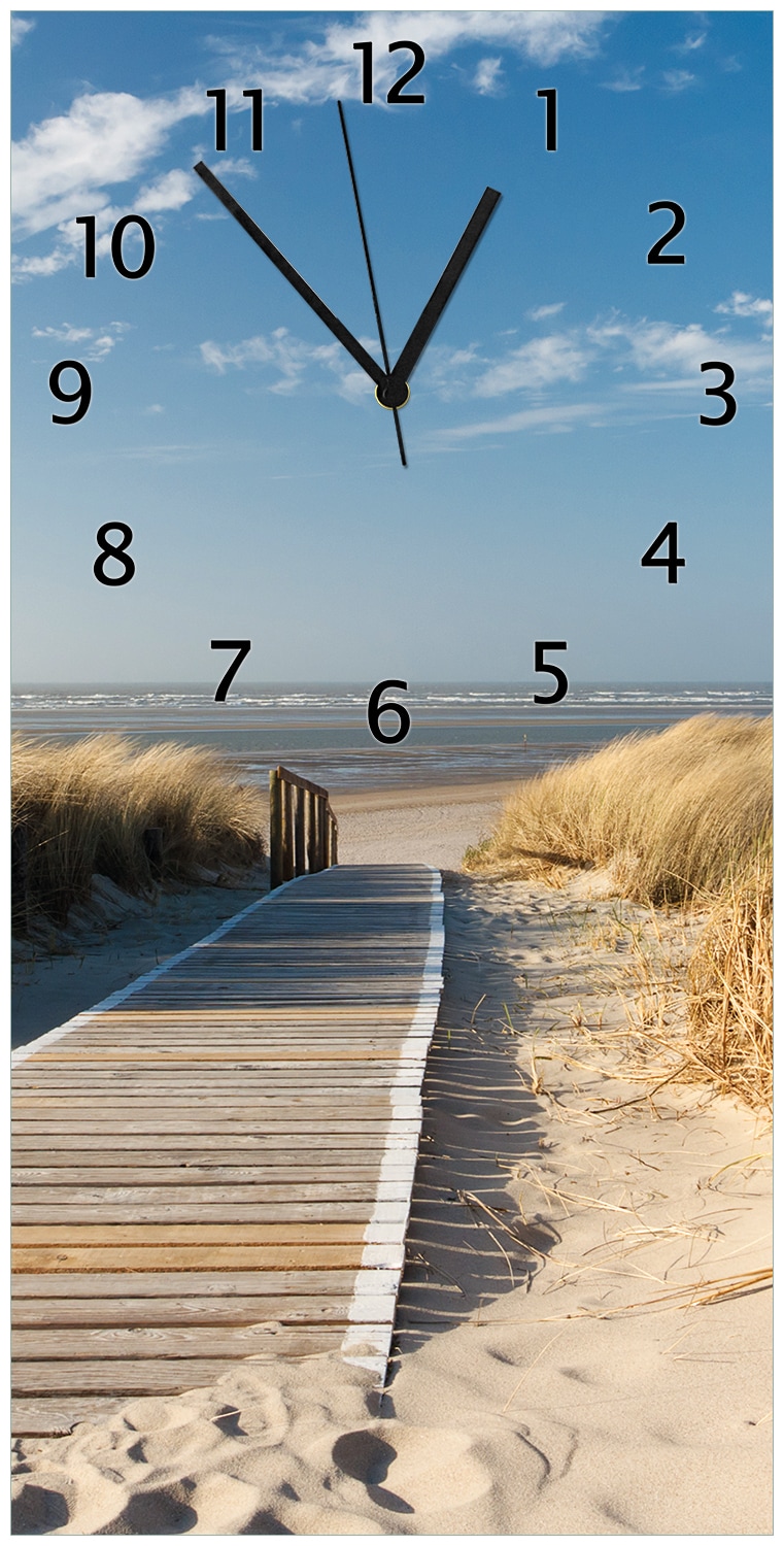 Wallario Uhr 30 x 30 cm, wei&szlig;e Zeiger Auf dem Holzweg zum Strand - Bild 1