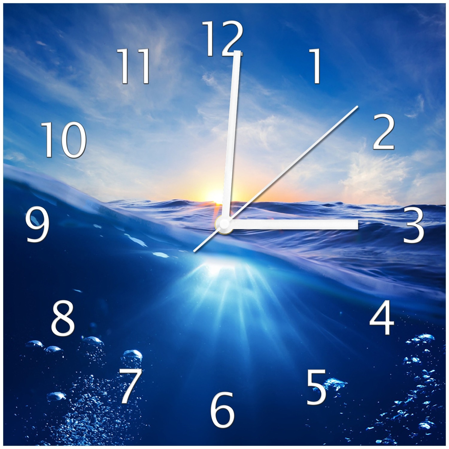 Wallario Uhr 30 x 30 cm, wei&szlig;e Zeiger Wellen im Meer bei Sonnenuntergang - Bild 1