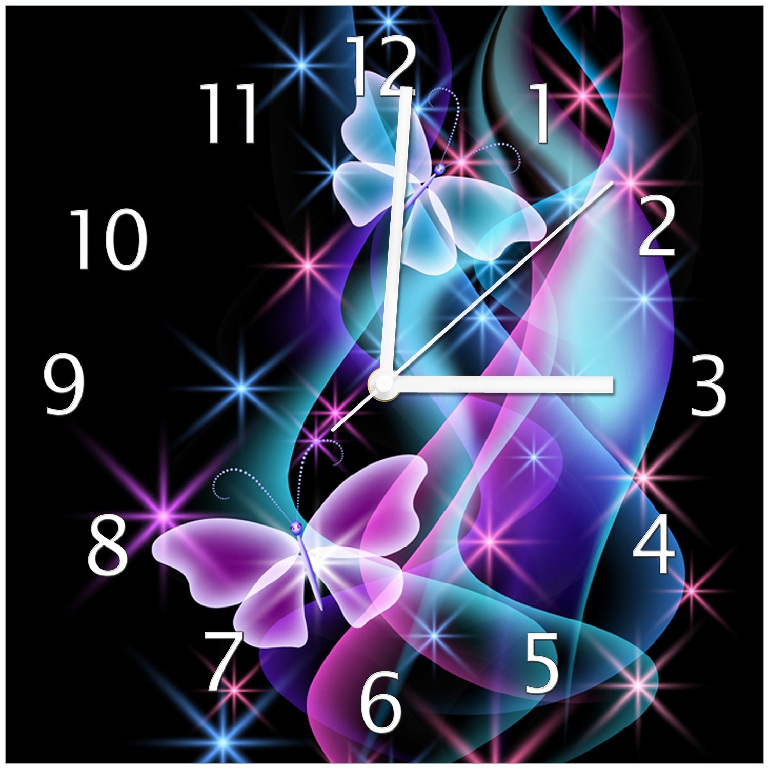 Wallario Uhr 30 x 30 cm, wei&szlig;e Zeiger Schmetterlinge in bunten, strahlenden Farben - Bild 1