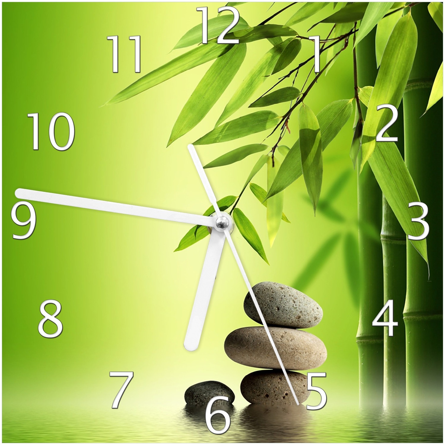 Wallario Uhr 30 x 30 cm, wei&szlig;e Zeiger Steinstapel im Gr&uuml;nen - Bild 1