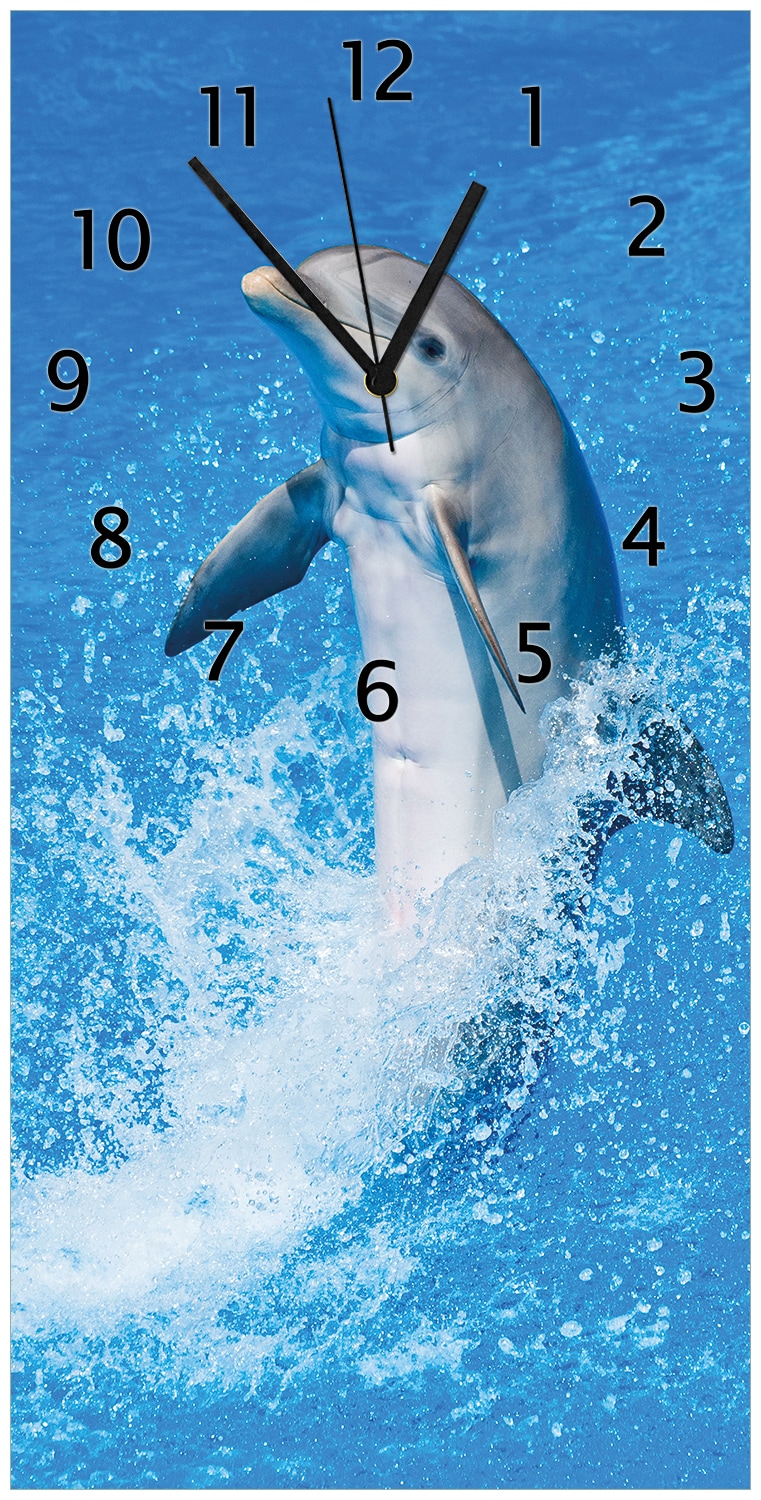 Wallario Uhr 30 x 30 cm, wei&szlig;e Zeiger Fr&ouml;hlicher Delfin im blauen Wasser - Bild 1