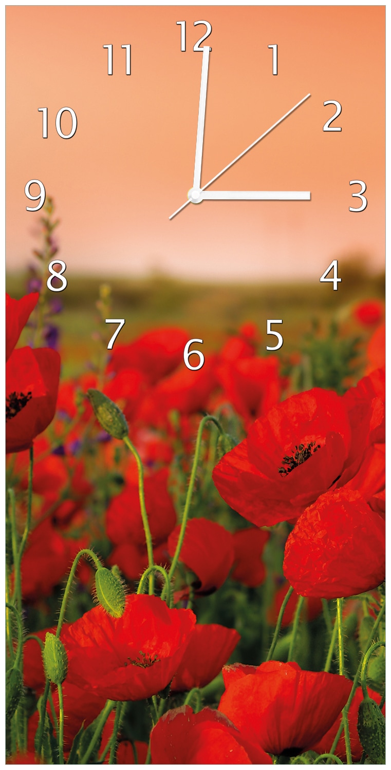 Wallario Uhr 30 x 30 cm, wei&szlig;e Zeiger Mohnblumen auf dem Feld - Bild 1
