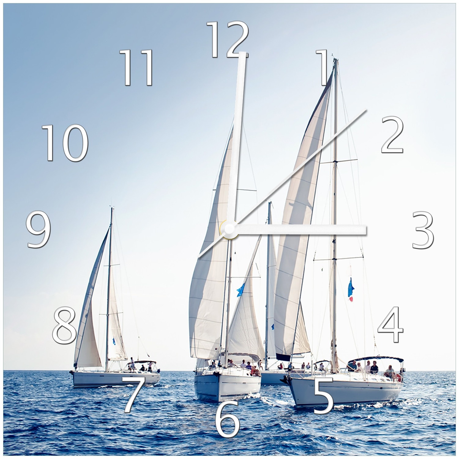 Wallario Uhr 30 x 30 cm, wei&szlig;e Zeiger Segelschiff auf dem Meer - Bild 1