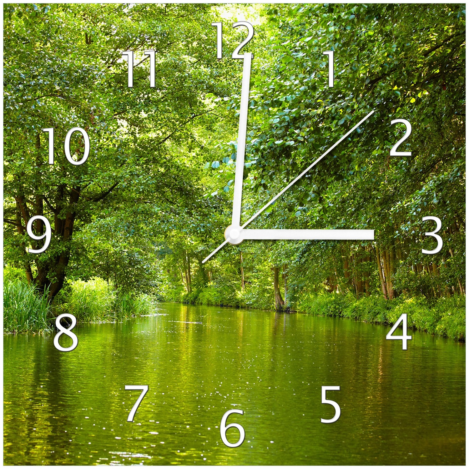 Wallario Uhr 30 x 30 cm, wei&szlig;e Zeiger Spreewald in Brandenburg  gr&uuml;ne W&auml;lder und Spiegelungen im Wasser - Bild 1