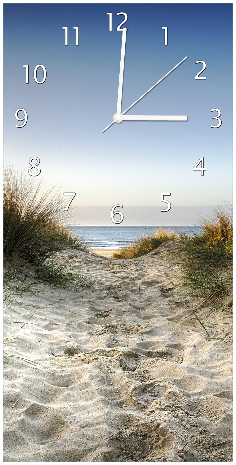 Wallario Uhr 30 x 30 cm, wei&szlig;e Zeiger Weg durch die D&uuml;nen zum Strand am Meer - Bild 1
