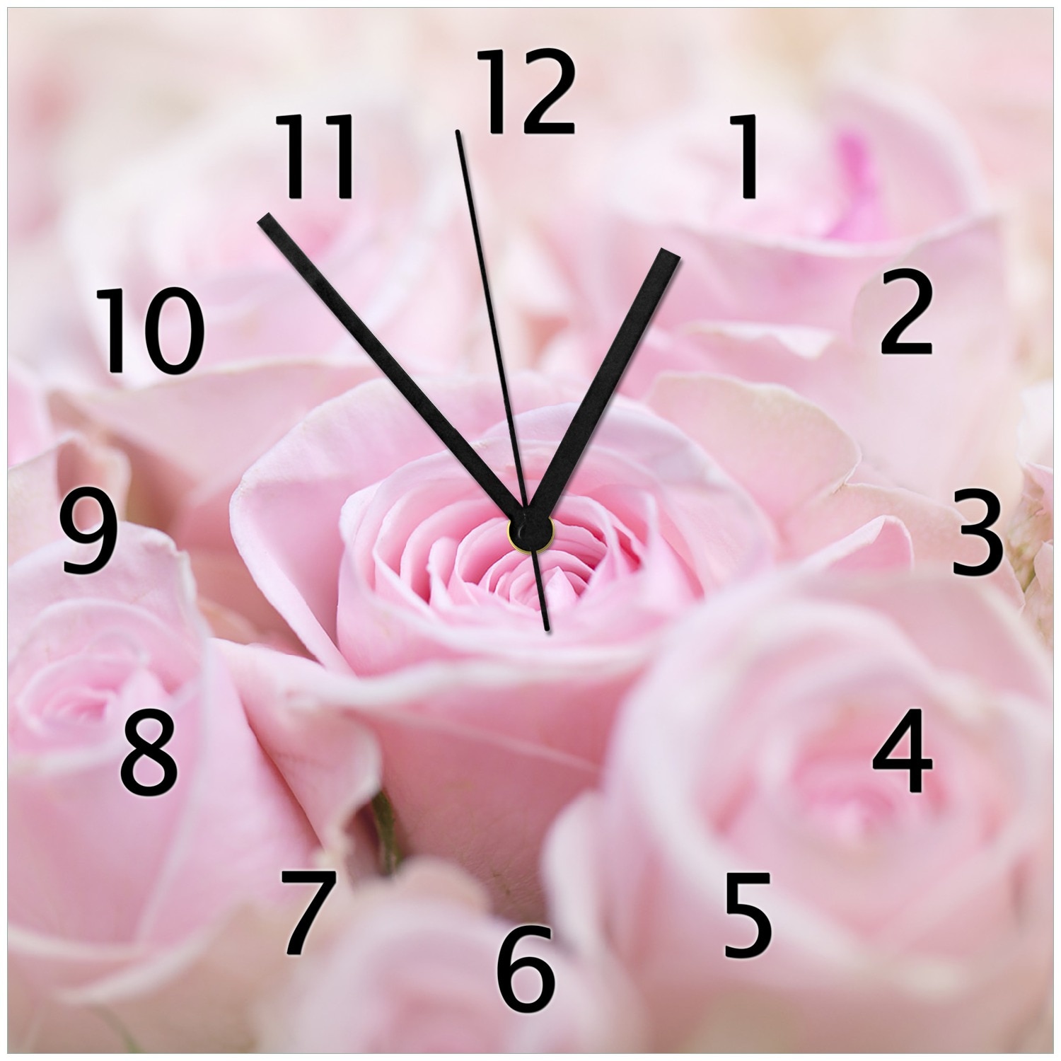 Wallario Uhr 30 x 30 cm, wei&szlig;e Zeiger Rosafarbene Rosenbl&uuml;ten im Strau&szlig; - Bild 1