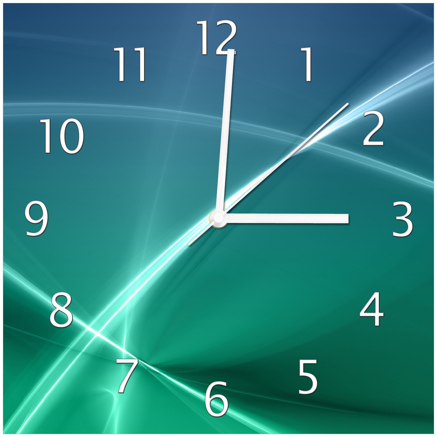 Wallario Uhr 30 x 30 cm, wei&szlig;e Zeiger Abstrakte Formen und Linien in blau gr&uuml;n t&uuml;rkis - Bild 1