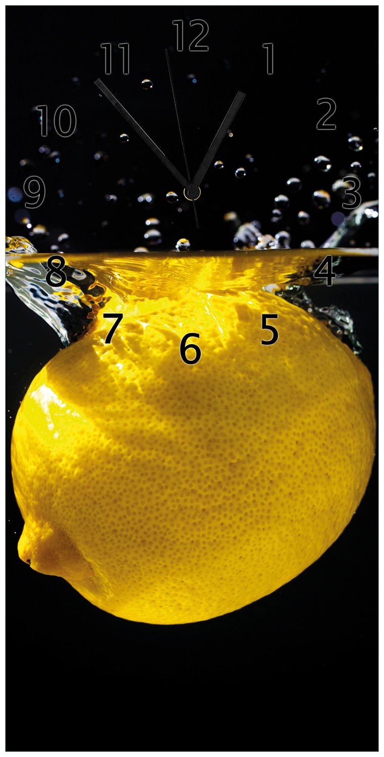 Wallario Uhr 30 x 30 cm, wei&szlig;e Zeiger Zitrone im Wasser - Frisches Obst f&uuml;r die K&uuml;che - Bild 1