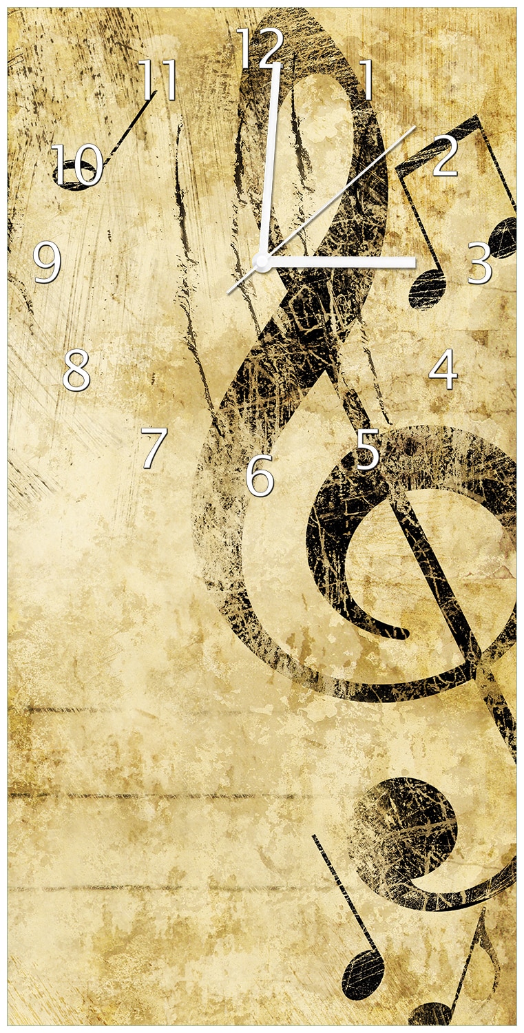 Wallario Uhr 30 x 30 cm, schwarze Zeiger Musik als Leidenschaft  Notenschl&uuml;ssel in braun - Bild 1
