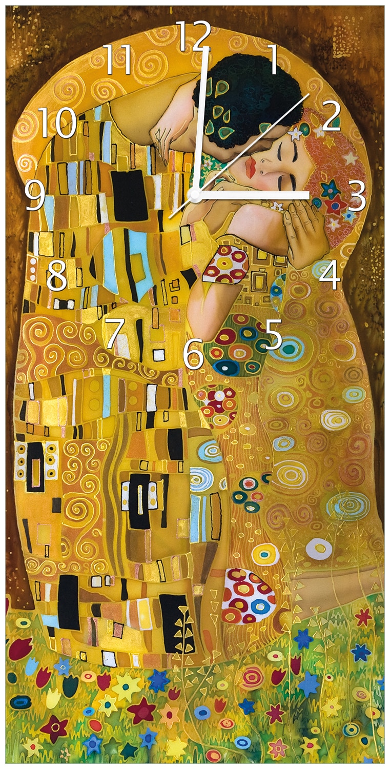 Wallario Uhr 30 x 30 cm, schwarze Zeiger Der Kuss von Klimt - Bild 1