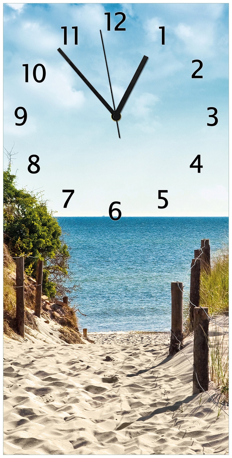 Wallario Uhr 30 x 30 cm, schwarze Zeiger Auf dem Sandweg zum Strand - Bild 1