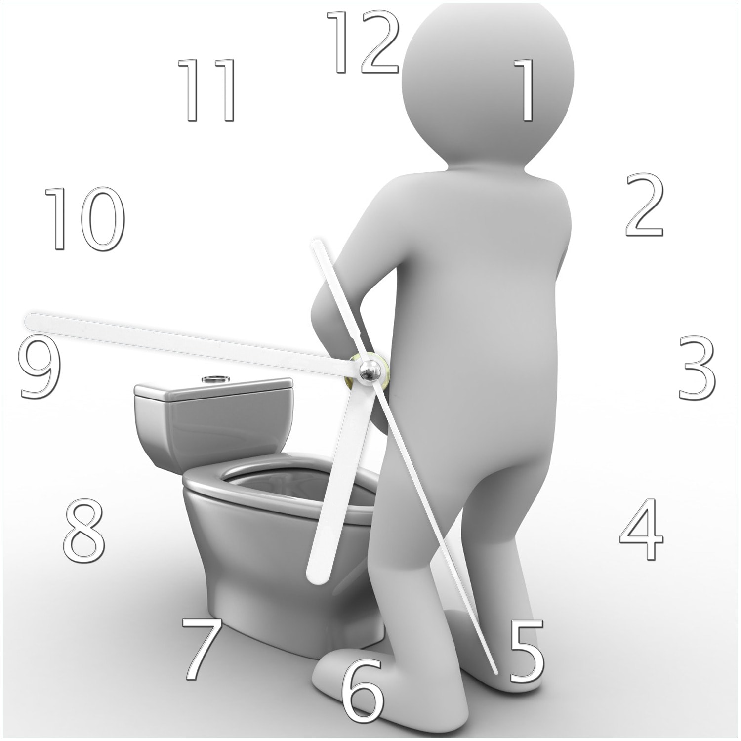 Wallario Uhr 30 x 30 cm, schwarze Zeiger Pinkelndes Computer-M&auml;nnchen und k&uuml;nstliche Toilette - Bild 1