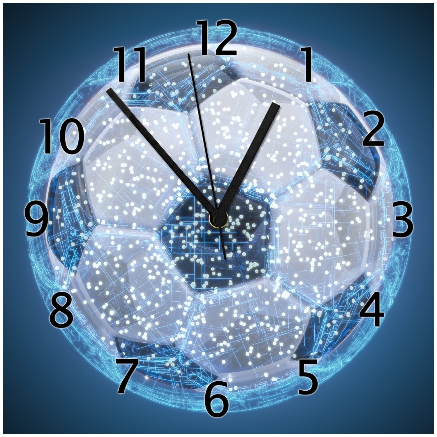 Wallario Uhr 30 x 30 cm, schwarze Zeiger Fu&szlig;ball digital - Netzwerk in blau - Bild 1