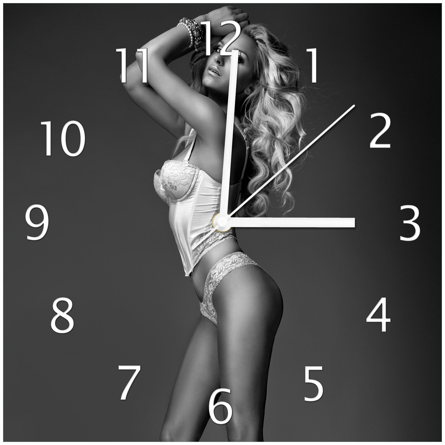 Wallario Uhr 20 x 20 cm, wei&szlig;e Zeiger Sexy Beine - Blondine mit langen Beinen in Unterw&auml;sche - Bild 1