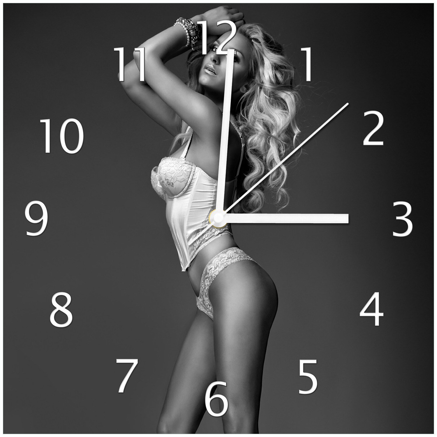 Wallario Uhr 20 x 20 cm, weiße Zeiger Sexy Beine - Blondine mit langen Beinen in Unterwäsche
