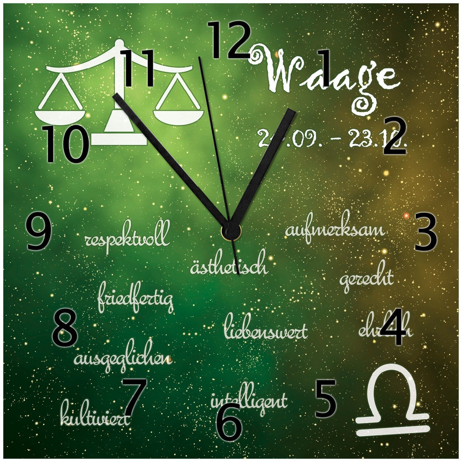 Wallario Uhr 20 x 20 cm, wei&szlig;e Zeiger Sternzeichen Waage - Bild 1