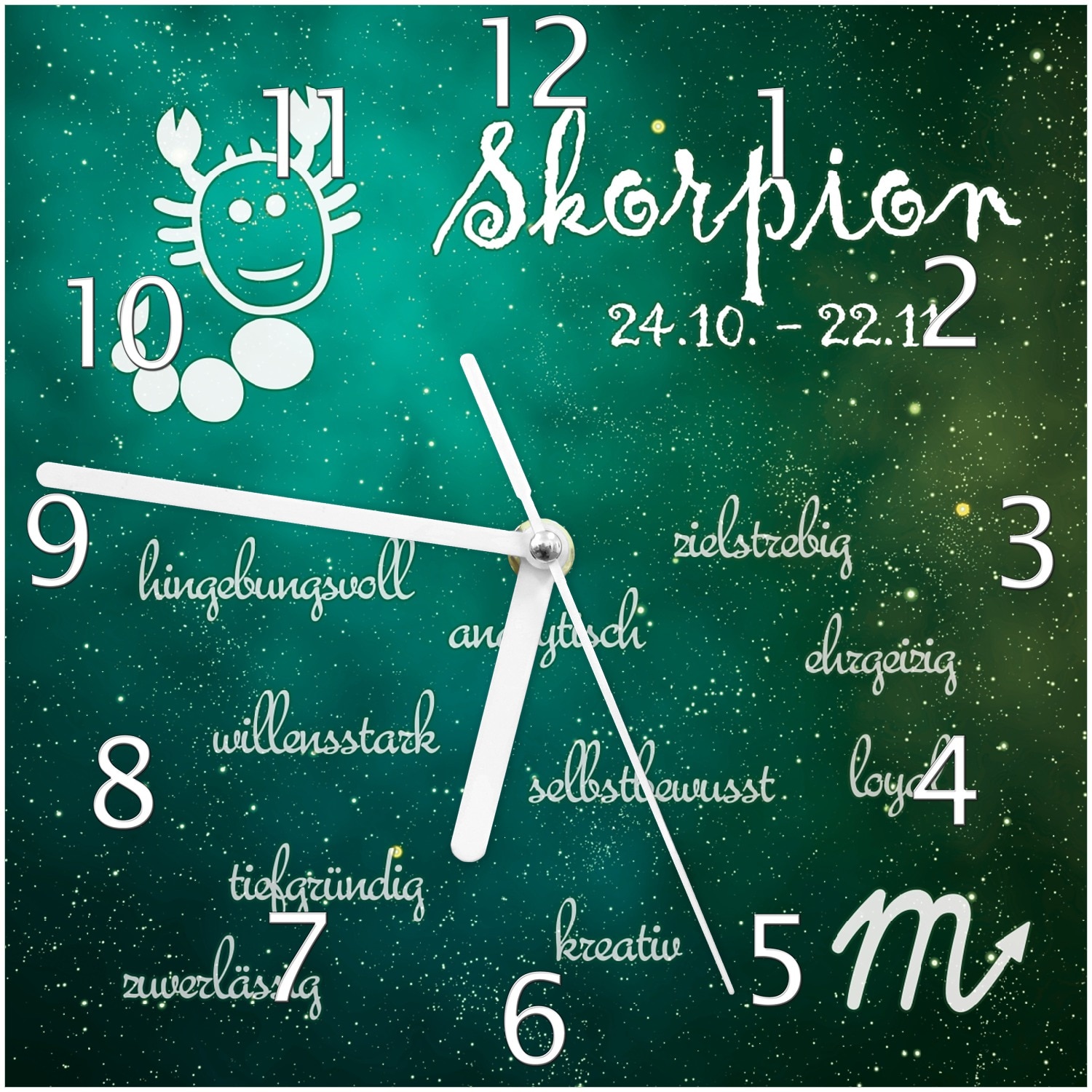 Wallario Uhr 20 x 20 cm, wei&szlig;e Zeiger Sternzeichen Skorpion - Bild 1