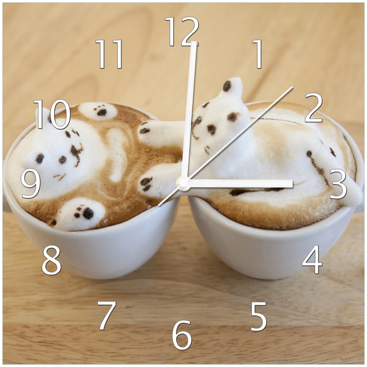 Wallario Uhr 20 x 20 cm, wei&szlig;e Zeiger S&uuml;&szlig;e Milchschaum Katzen auf Kaffee - Bild 1