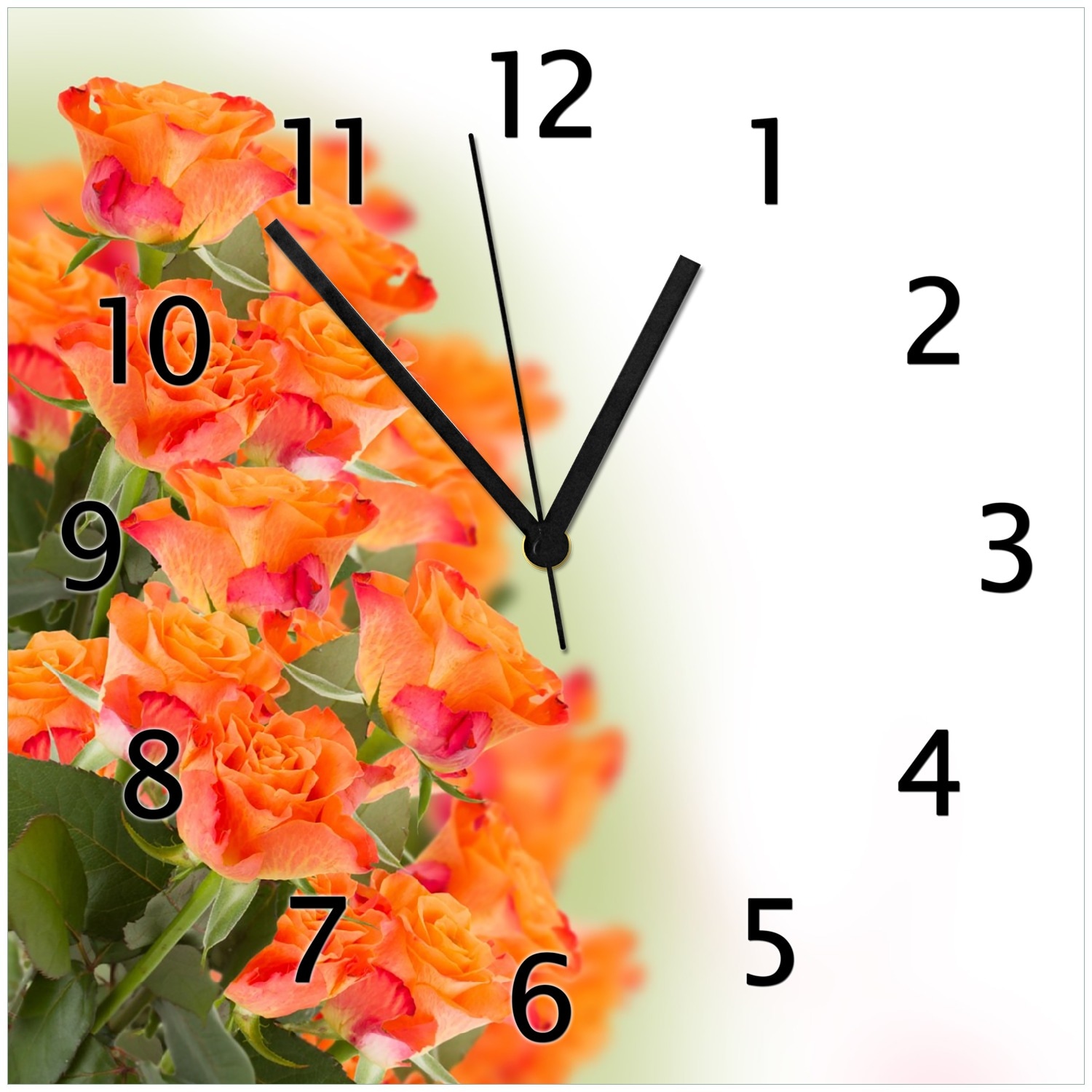 Wallario Uhr 20 x 20 cm, wei&szlig;e Zeiger Orangene Rosenbl&uuml;ten im Strau&szlig; - Bild 1