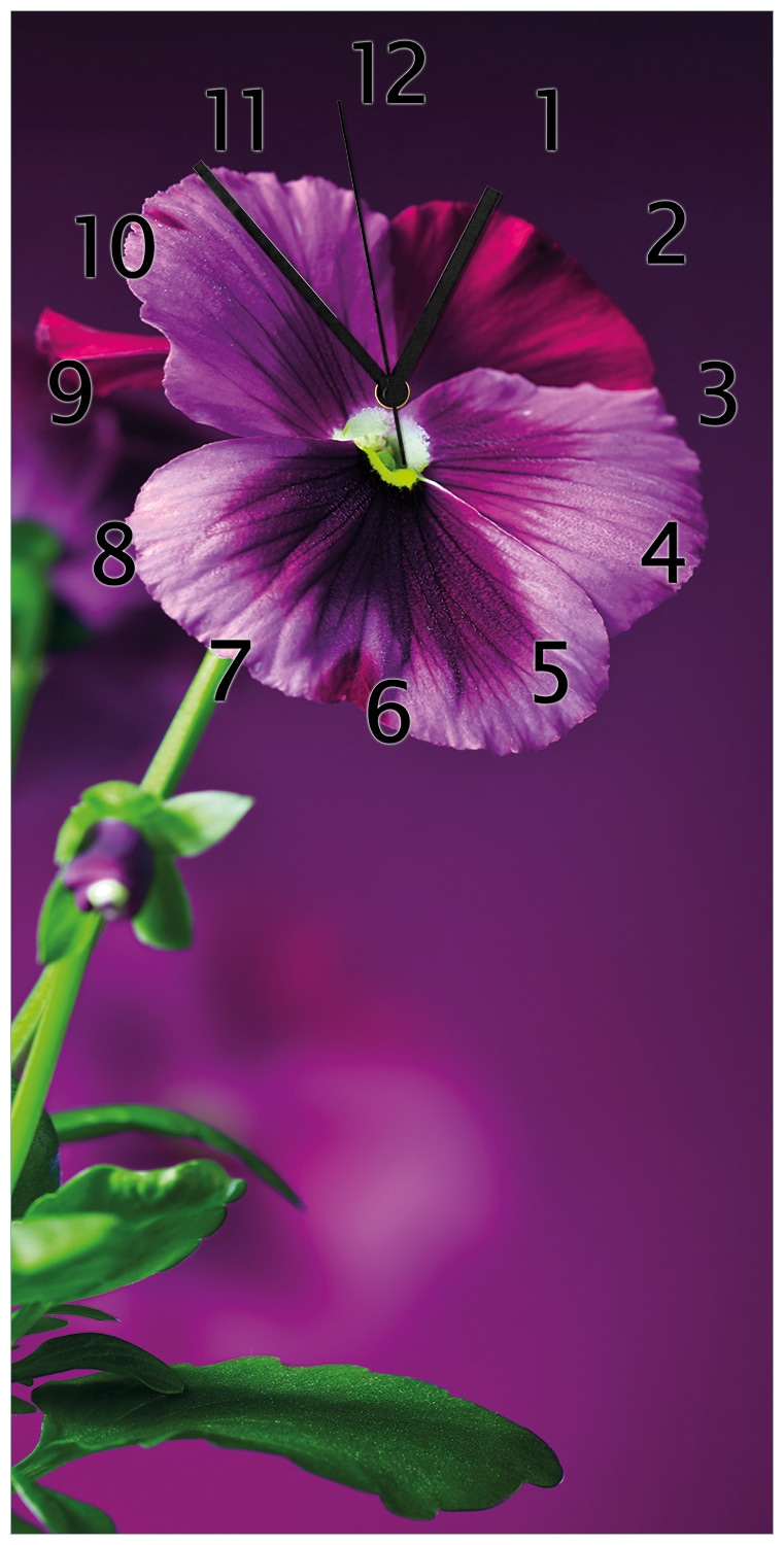 Wallario Uhr 30 x 60 cm, wei&szlig;e Zeiger Lila Stiefm&uuml;tterchen - Bild 1