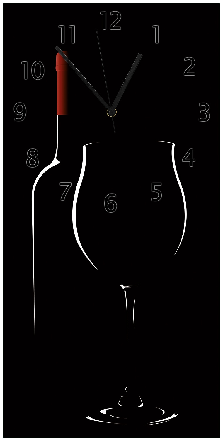 Wallario Uhr 30 x 60 cm, wei&szlig;e Zeiger Rotwein bei Nacht - Bild 1