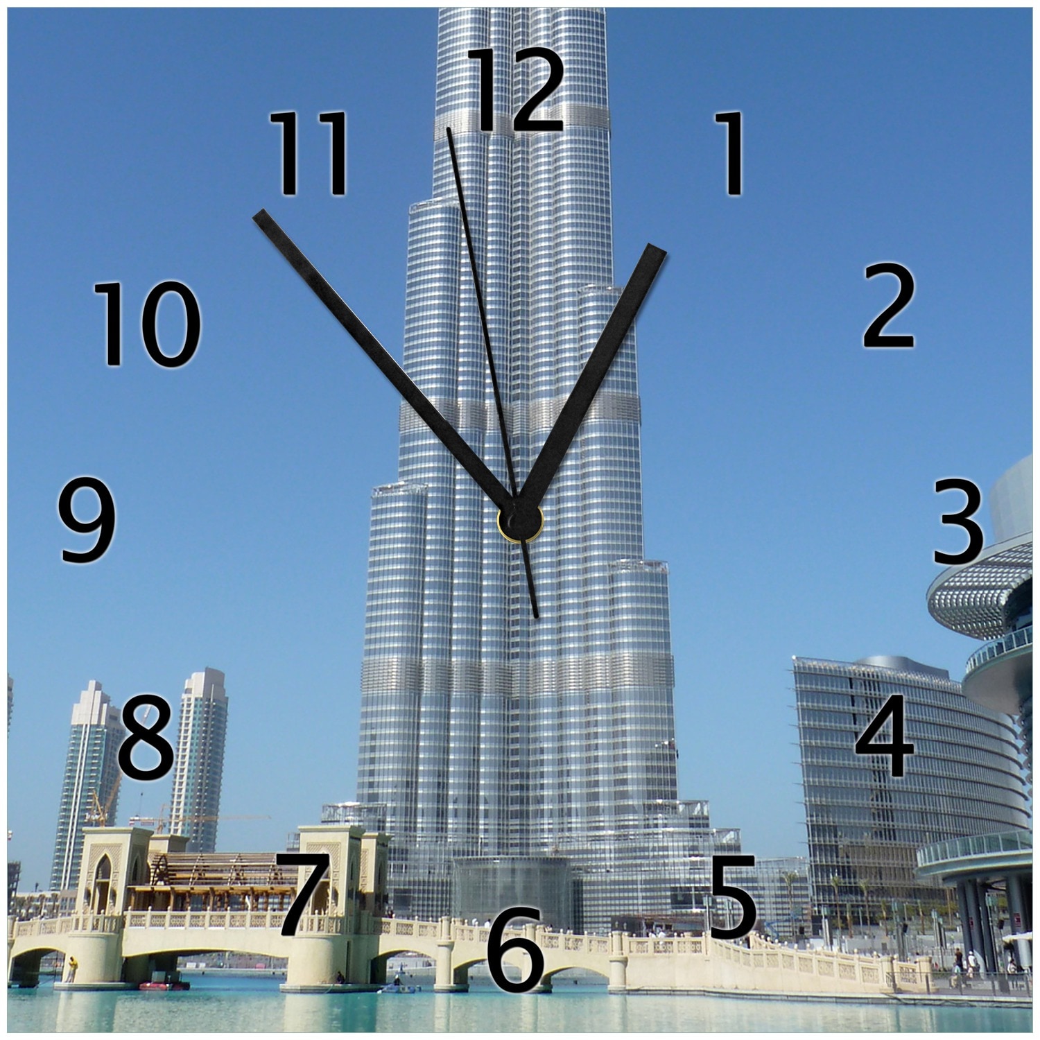 Wallario Uhr 30 x 60 cm, wei&szlig;e Zeiger Wolkenkratzer in Dubai - Bild 1