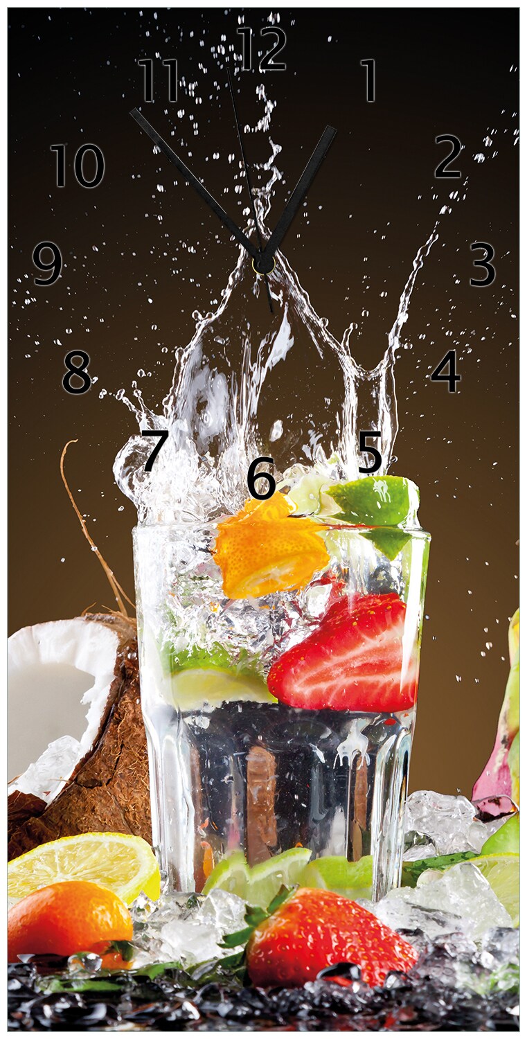 Wallario Uhr 30 x 60 cm, wei&szlig;e Zeiger Tropische Fr&uuml;chte in einem erfrischenden Drink - Bild 1