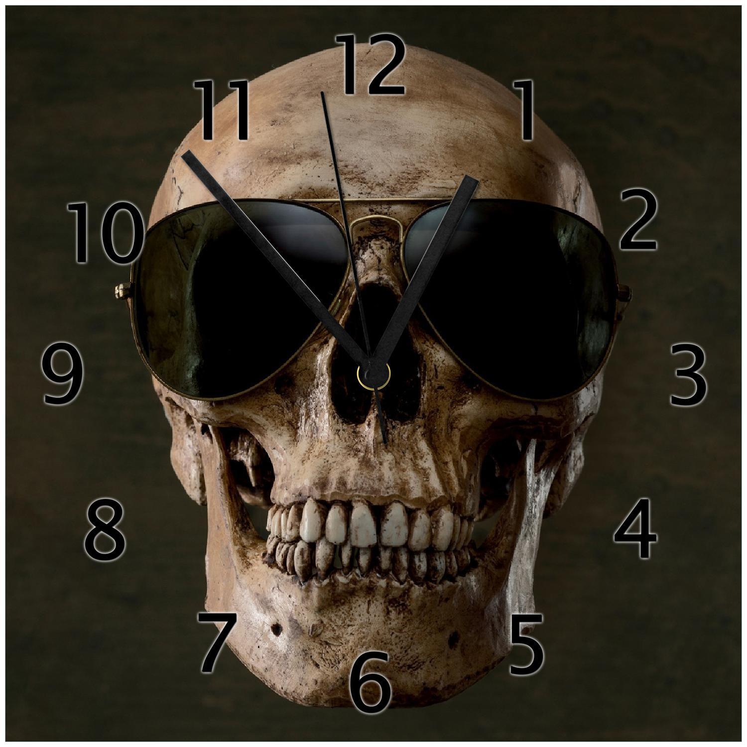 Wallario Uhr 30 x 30 cm, wei&szlig;e Zeiger Totensch&auml;del mit cooler Sonnenbrille - Bild 1